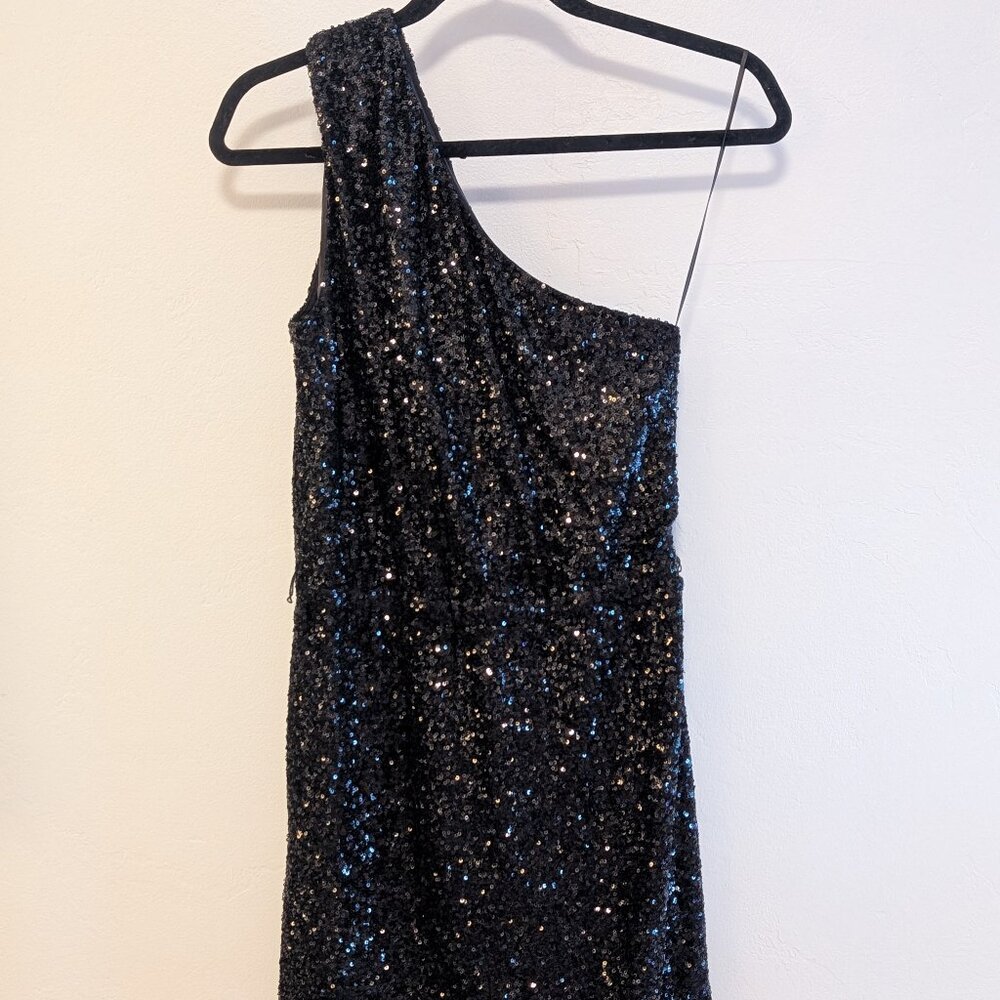 Heartloom One Shoulder Sequin Dress - Black, Size Small (NEW)